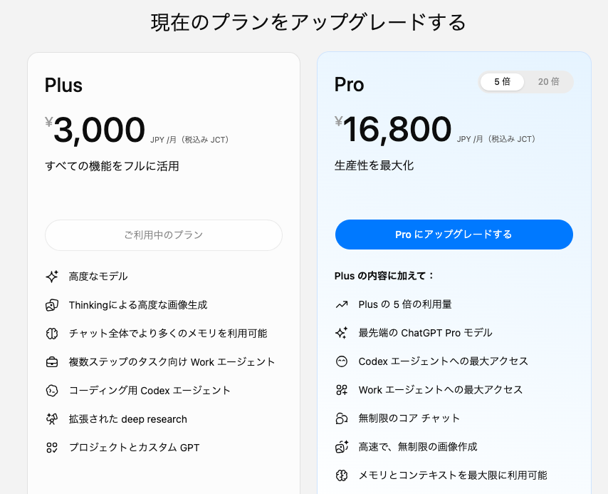 PlusからProへアップグレード